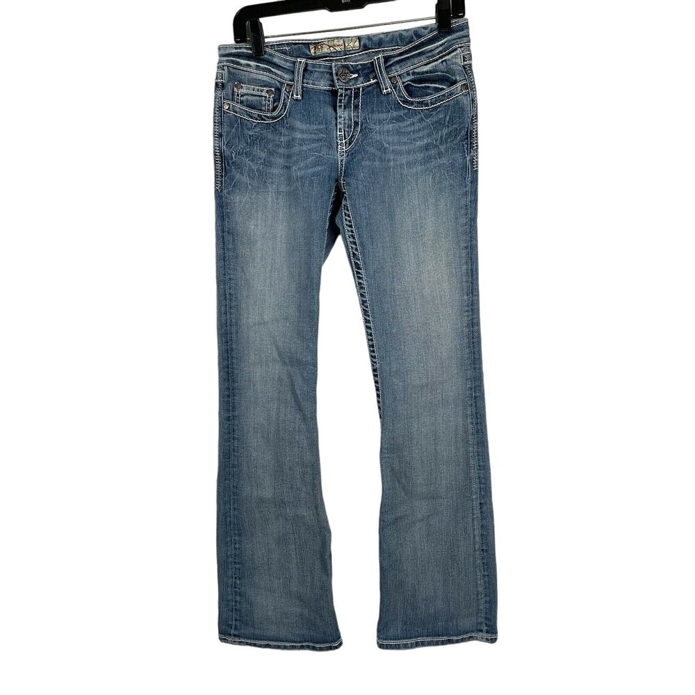 BKE DENIM SABRINA BOOT WHITE STITCHED WOMEN'S Stretch JEANS SIZE 28x33.5 EUC
